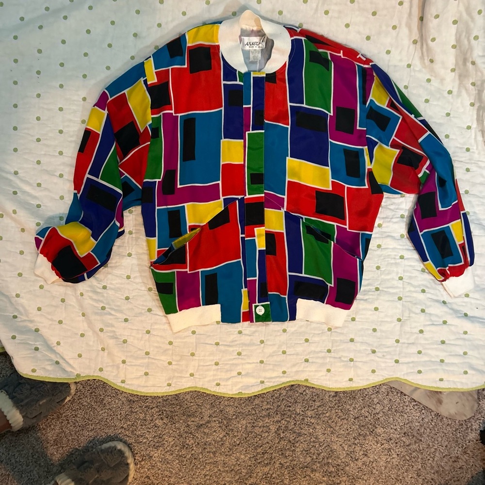 Vintage Anastasia Vibrant Multicolor Geometric Lightweight Bomber Jacket